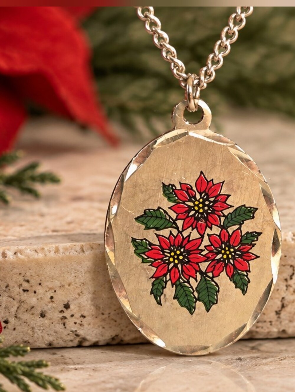Genuine American Pewter Poinsettia Pendant Necklace